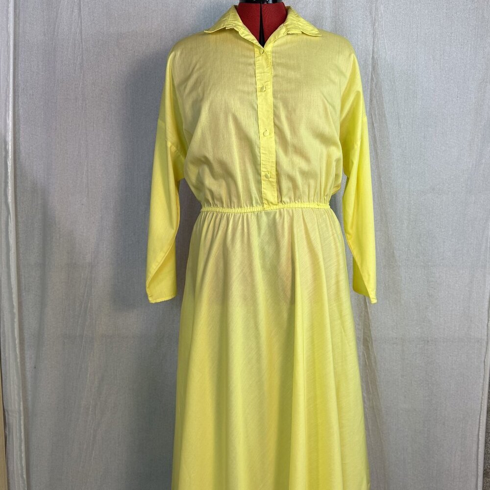 Vintage The American Shirt Dress 80s Yellow 50s Style fit & flare Size 8 M F728